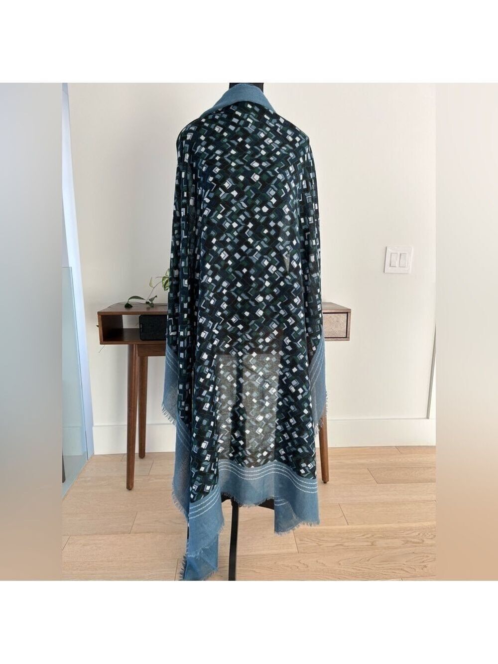 SCARF Wrap Large Flowy Lightweight Sheer Fringe Abstract Chevron Diamond Design